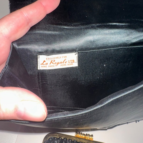 La Regale Vintage Black Beaded Evening Clutch Bags Set  Satin & Bead - Picture 4 of 5